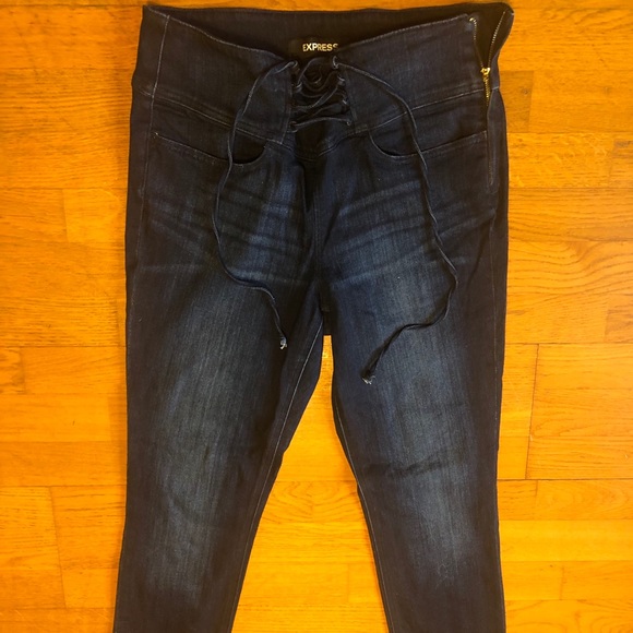 Dark Skinny Denim with Corset Lace Up Front - Picture 1 of 4